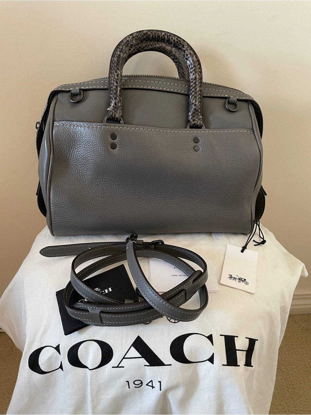 Coach Rogue leather python snakeskin handle bag - Picture 2 of 8